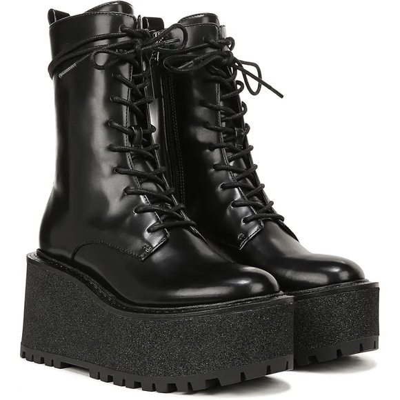 Circus by Sam Edelman Shoes - Circus NY by Sam Edelman Black Slater‎ Lace Up Wedge Heel Boots
